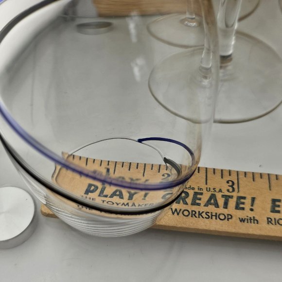 6) Fused Glass Swirl Delicate Double Line Champagne Flutes 8" Glasses blue black - Picture 11 of 11